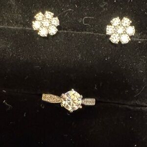 Perfect Silver Snowflake Earrings VVS1 3CT Moissanite & Silver 1CT VVS1 Ring Set